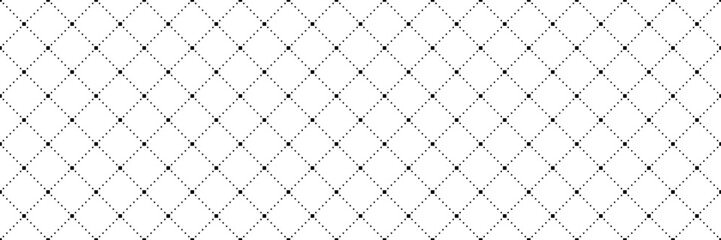 Cross rhombus geometric seamless pattern. Dash diagonal cross line seamless pattern. Diagonal squares background. Squares grid texture. Vector illustration isolated on white background.