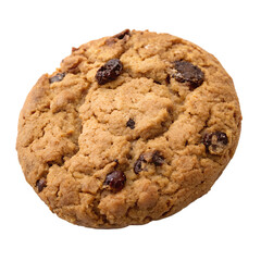 A single oatmeal raisin cookie with a chewy texture, isolated on a transparent background