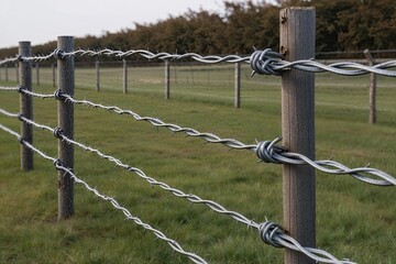 Fototapeta premium Twisted Barbed Wire Weaving a Narrative in a Storytelling Fence