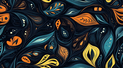 Dark floral seamless pattern with golden accents