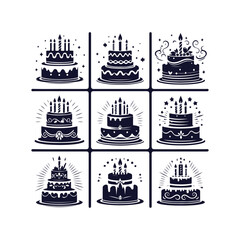 A Set of  Birthday Cake Silhouette Design Vector Illustration.