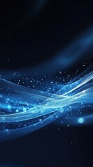 Abstract Blue Waves with Glowing Lights -  Digital Art, Minimalist Design, Futuristic Background