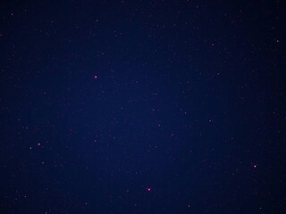 Deep blue cosmic background with red stars scattered across the sky at night time, fiery hue, starry night, dark blue