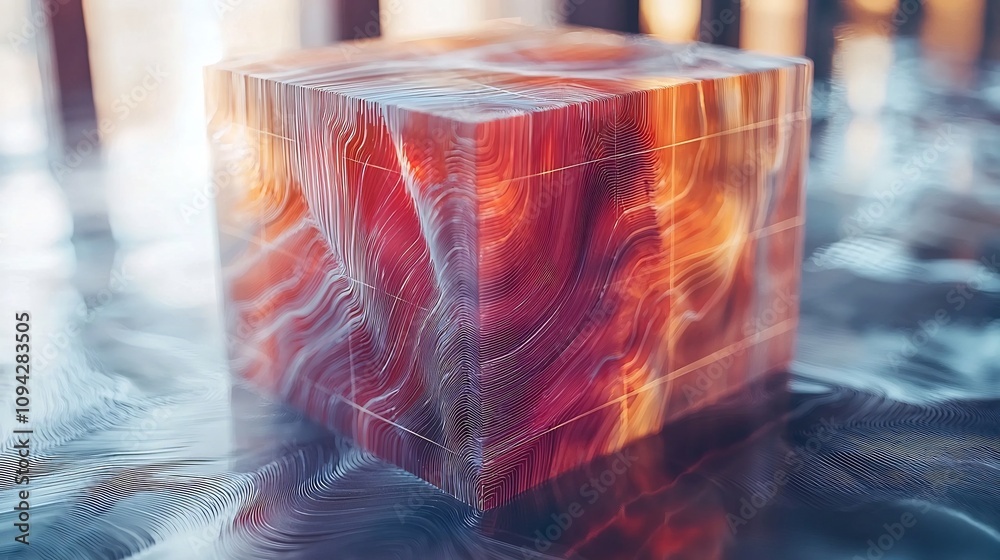 Aufkleber multi dimensional data visualization in vibrant geometric cube with bending graph lines