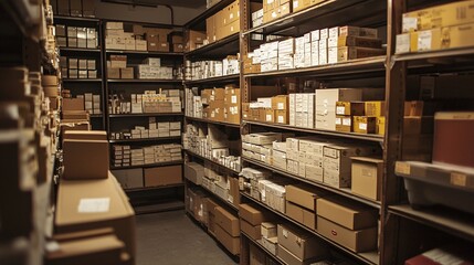 Fototapeta premium Organized Pharmacy Inventory Storage Room