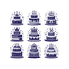A Set of  Birthday Cake Silhouette Design Vector Illustration.