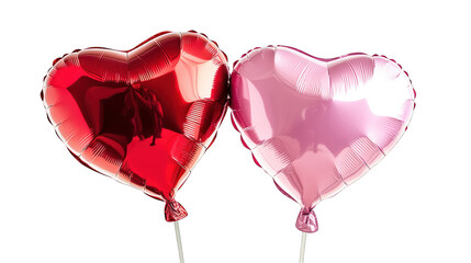 view of two heart-shaped balloons floating together transparant background
