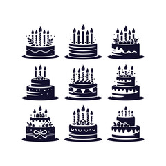 A Set of  Birthday Cake Silhouette Design Vector Illustration.