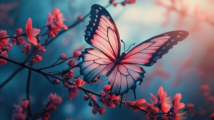 a beautiful butterfly demon with huge wings, a pair of huge wings with hooked pink butterflies on the back of the human body, light-colored patterns,