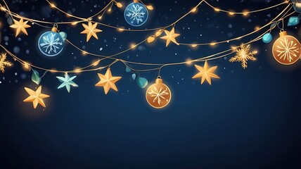 Bokeh of Christmas Garland Lights on a Deep Blue Background