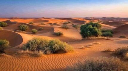 Desert landscape at sunrise.