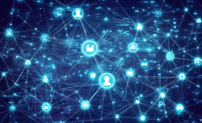 Fototapeta premium Abstract digital network connection glowing nodes.