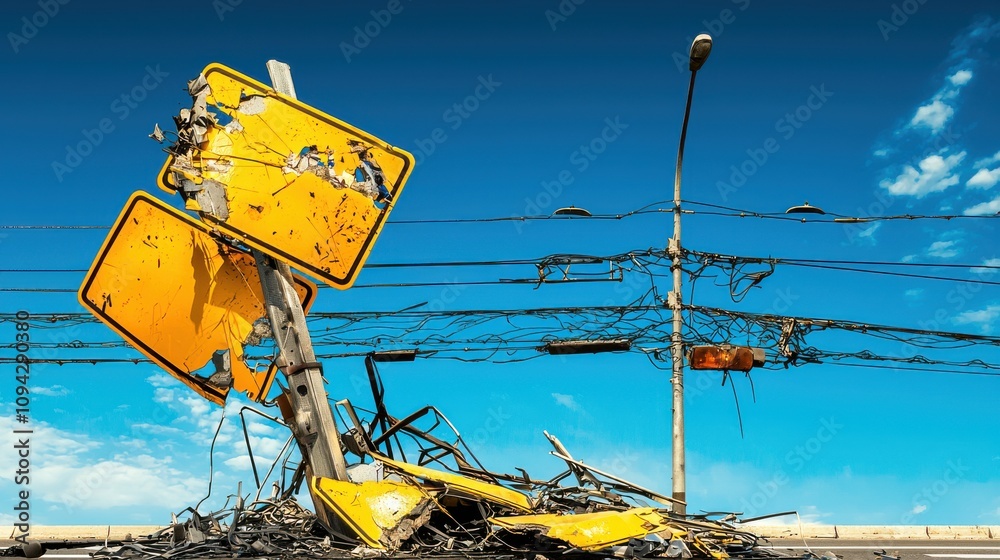 Aufkleber high-speed collision causes damage to traffic sign urban intersection photographic capture daylight 