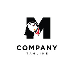 Letter M Puffin Logo Icon Vector