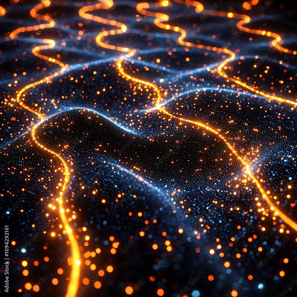 Poster glowing threads of data flow interconnected graph concept