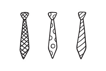 Necktie Hand drawn doodle tie element, art, icon, symbol. Isolated black and white necktie clipart element