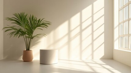 Minimal white studio with window shadows for product display