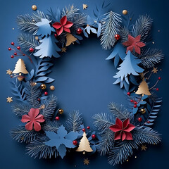 Christmas wreath decoration with snowflakes, pine tree, and holly berry for winter holiday celebration