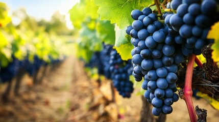 Naklejka premium Ripe Red Grapes on Vine in Vineyard