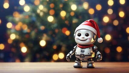 A cute little Santa robot that smiles against the background of the side. The concept of New Year and Christmas
