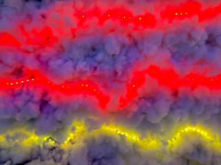 Colorful thread and stream of LED strip lights in various RGB color, blue, red, green, yellow, purple lights. RGB light interactive lighting play, on cushion background. Giving a futuristic lightning 