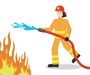 A fireman puts out a fire with a fire hose. Emergency situation. Dangerous profession.