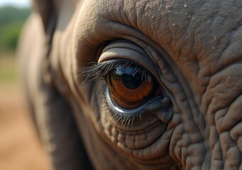 Close-up view of an elephant's eye reveals intricate details and rich textures