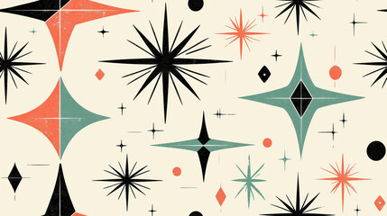 A colorful pattern of stars and diamonds with a vintage feel