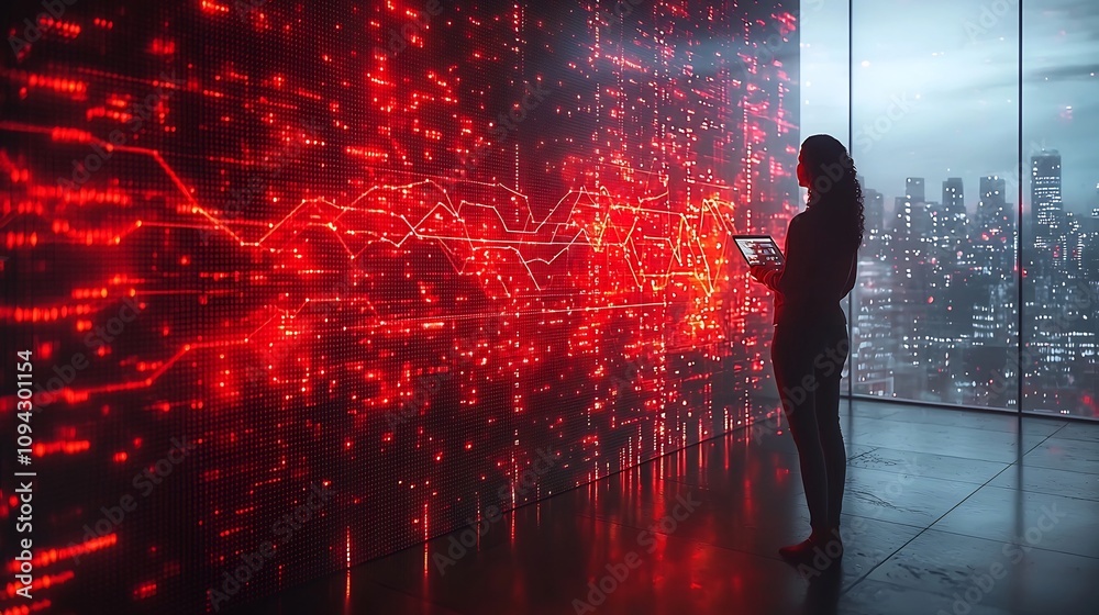 Poster ai driven holographic data streams optimizing product promotions in minimalist futuristic background