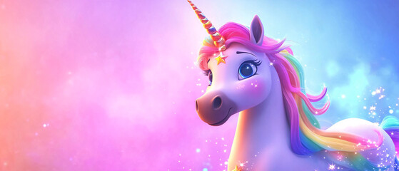 Fototapeta premium Magical Rainbow Unicorn with Sparkling Mane and Horn