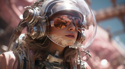 futuristic astronaut woman in outer space