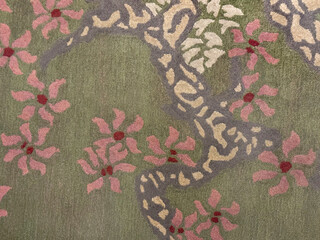 Random texture of custom bespoke carpet rug design, in flower, leaves, and trees branches pattern....