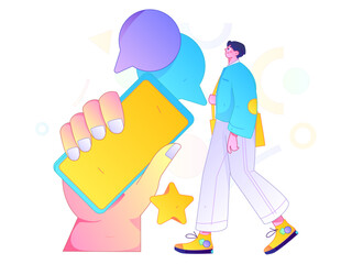 Virtual characters social communication concept business flat vector hand drawn illustration
