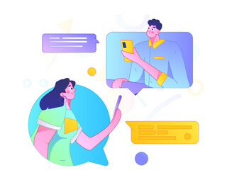 Virtual characters social communication concept business flat vector hand drawn illustration
