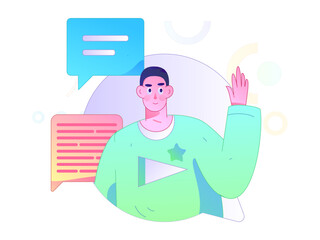 Virtual characters social communication concept business flat vector hand drawn illustration
