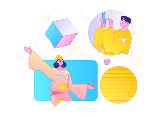 Virtual characters social communication concept business flat vector hand drawn illustration
