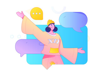 Virtual characters social communication concept business flat vector hand drawn illustration
