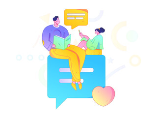 Virtual characters social communication concept business flat vector hand drawn illustration
