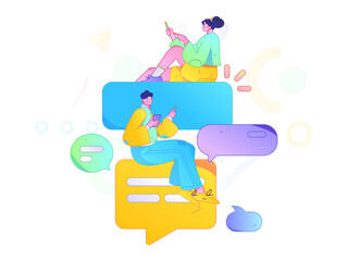 Virtual characters social communication concept business flat vector hand drawn illustration

