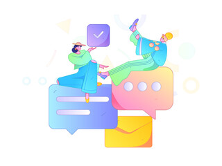 Virtual characters social communication concept business flat vector hand drawn illustration
