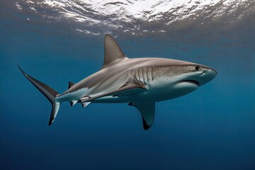 Fototapeta premium Lonely Hammerhead Shark Gliding Through Open Water