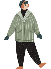 a man wearing thick jacket and earmuffs in winter illustration
