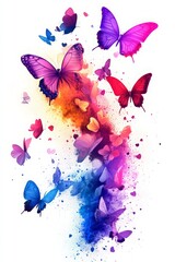 Colorful Butterflies Explosion  Watercolor  Nature  Spring