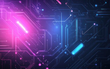 Obraz premium Abstract glowing circuit board with pink and blue neon lights.