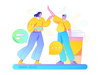 Virtual characters social communication concept business flat vector hand drawn illustration
