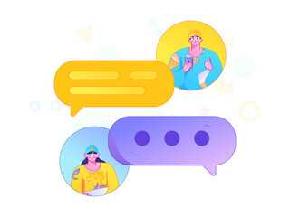Virtual characters social communication concept business flat vector hand drawn illustration
