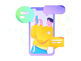 Virtual characters social communication concept business flat vector hand drawn illustration
