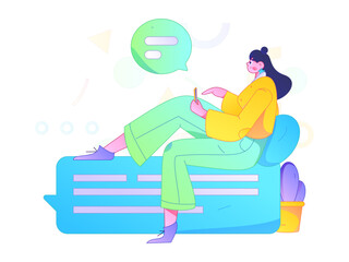 Virtual characters social communication concept business flat vector hand drawn illustration
