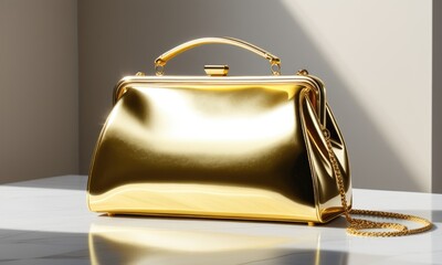 Elegant golden handbag in sunlit minimalist setting