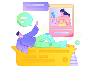 Virtual characters social communication concept business flat vector hand drawn illustration
